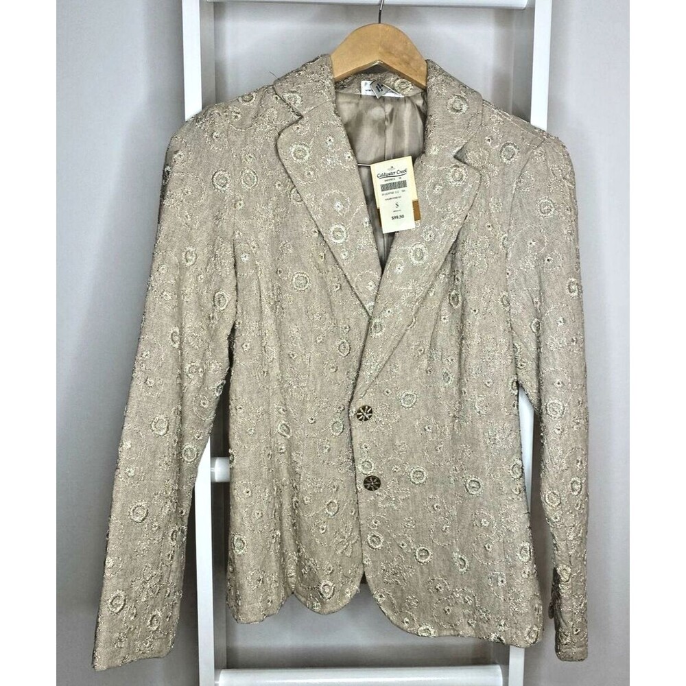 Coldwater Creek Blazer Womens Small Beige Ivory Embroidered Metallic Floral New
